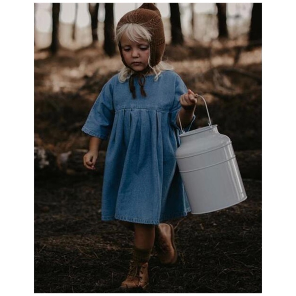 The Simple Folk | Organic Cotton Prairie Light Denim Dress | 0/3 Months